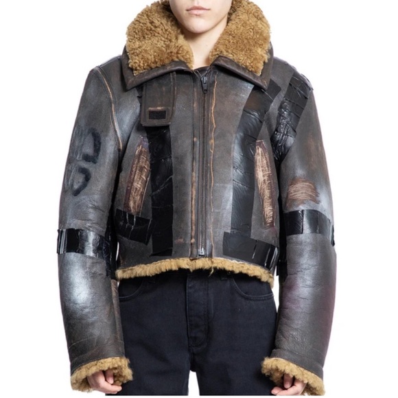 Balenciaga Jackets & Blazers - Balenciaga Paint Logo Taped Genuine Shearling Bomber Jacket